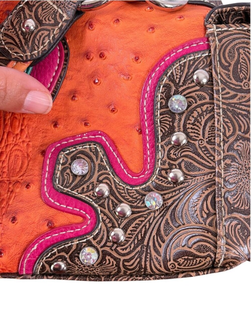 Vintage Blazin Roxx Cowgirl Purse Orange Pink Turquoise Rhinestone Cross - Picture 13 of 16